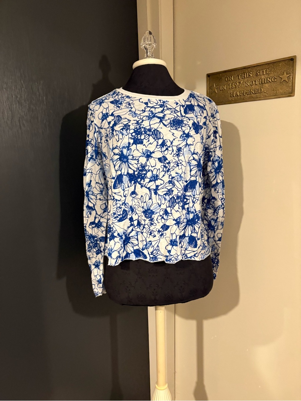 Anthropologie Maeve Blue & White Floral Long-Sleeve 100 Percent Cotton Top 💜